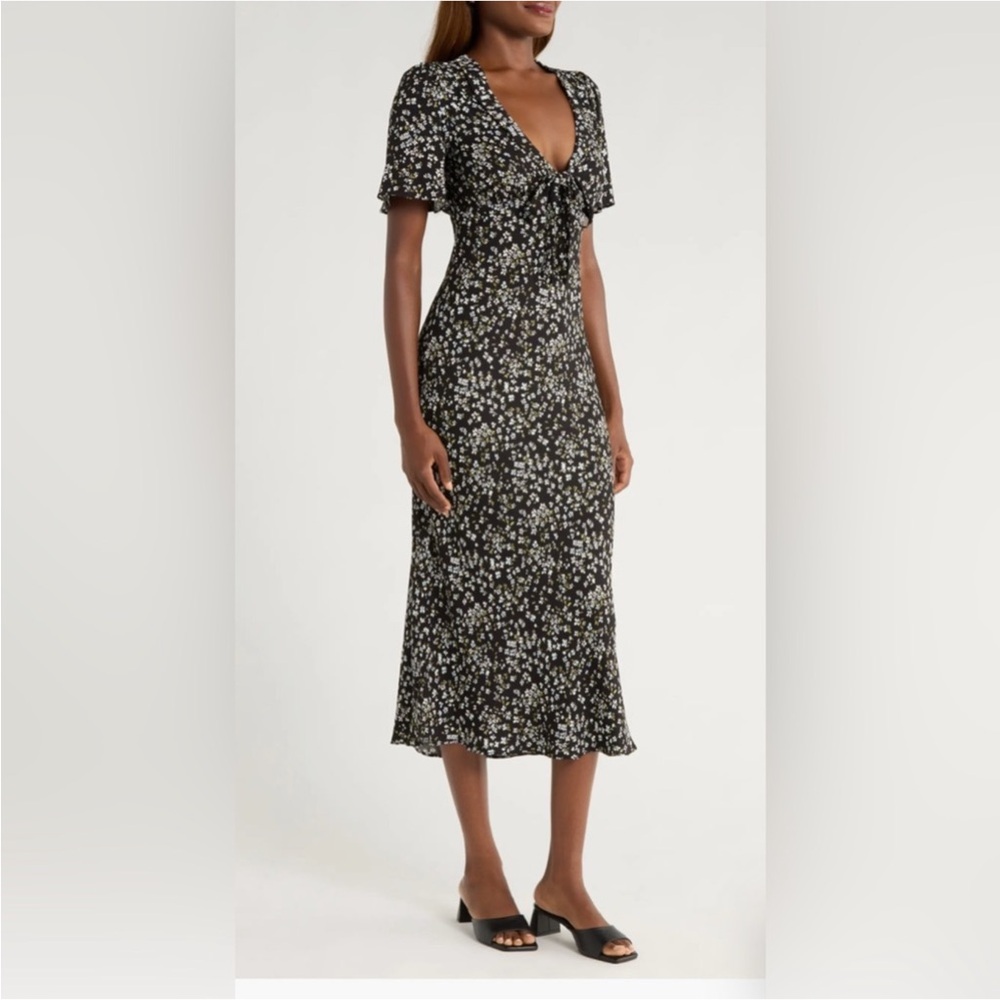 Reformation Tyra Floral Midi Crepe Dress